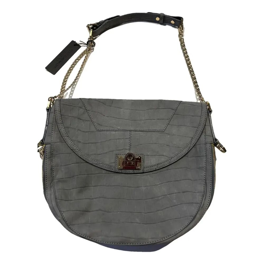 Rebecca Minkoff Grey Crocodile-embossed Suede Shoulder Bag